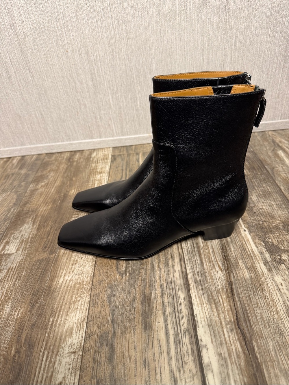NWOB Madewell Black Square Toe Leather Ankle Boots Size 8.5 - Picture 14 of 16